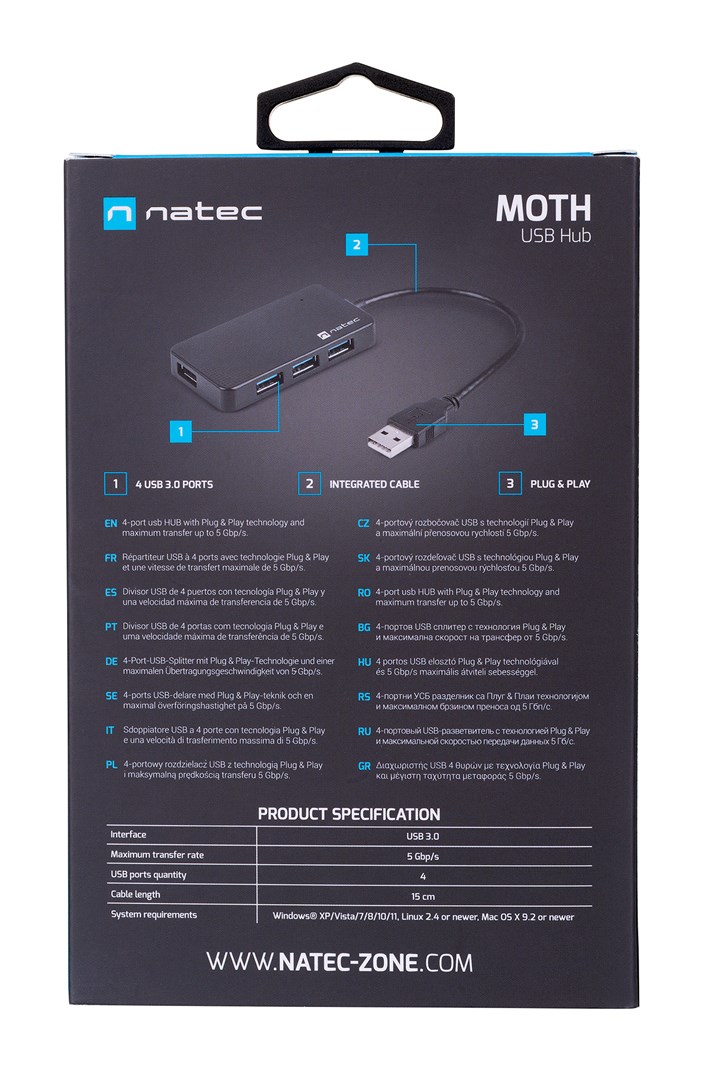 Hub NATEC Moth USB 3.0 (4 porta, crna boja)-8
