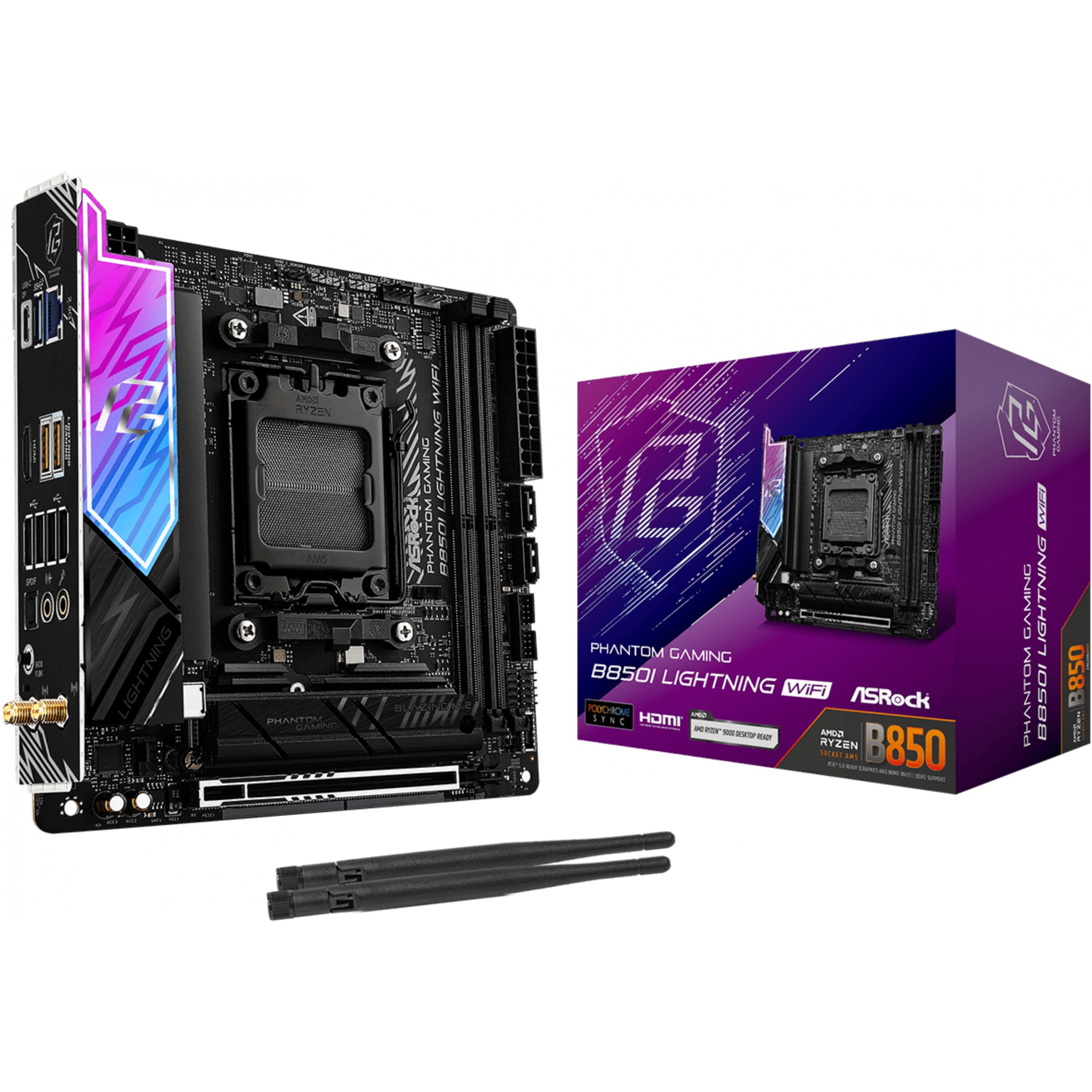 Matična ploča ASROCK Phantom Gaming B850I Lightning WiFi (AMD B850, Socket AM5, mini ITX)-0