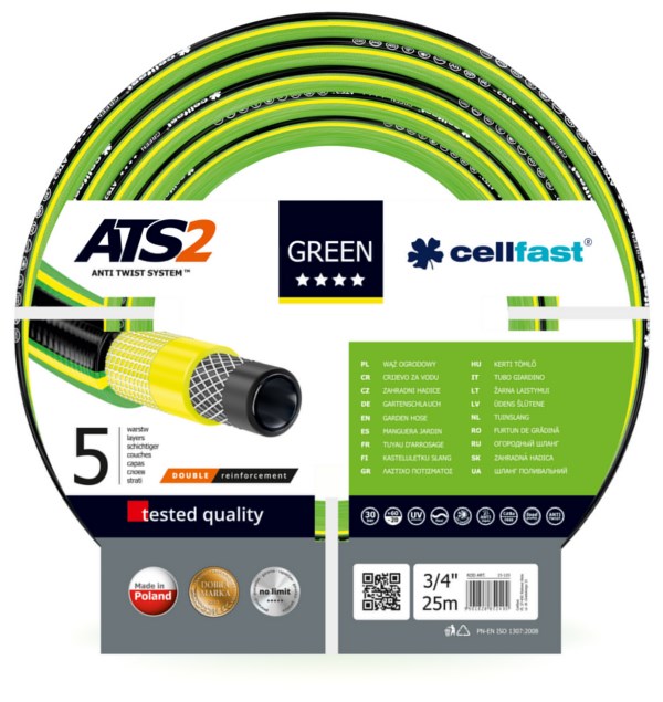 Vrtno crijevo CELLFAST GREEN ATS2™ 3/4" 25m (5-slojno, otporno na uvijanje, 30 bar)-4