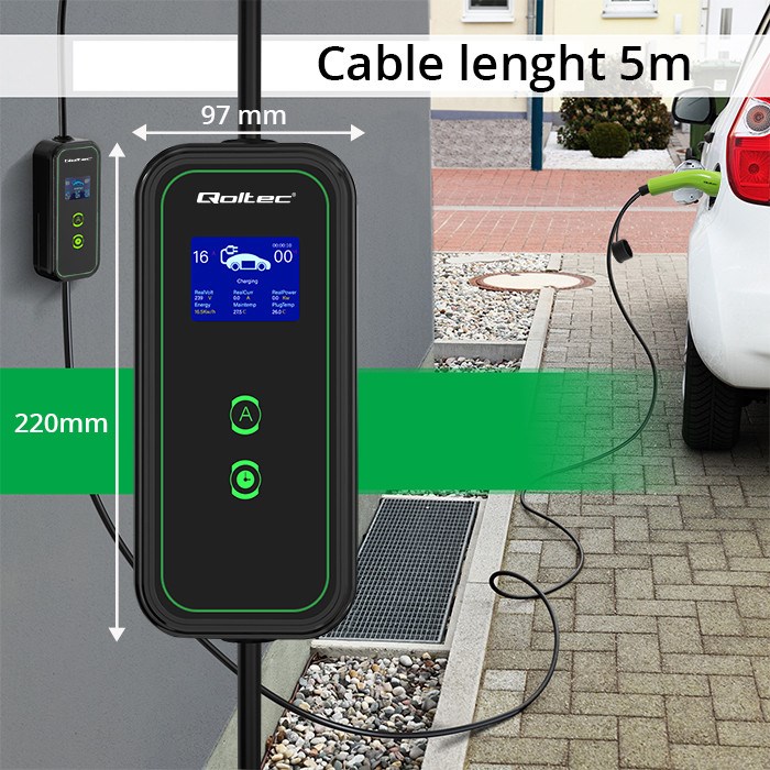 Punjač za električna vozila QOLTEC Mobile EV Charger 2u1 Type2 (3.5kW, 230V, Wi-Fi, LCD, 5m)-4
