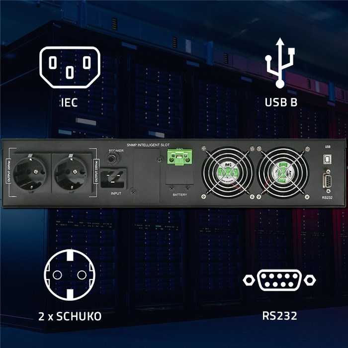 Neprekidno napajanje za rack QOLTEC 52286 (2.4kVA, 2400W, faktor snage 1.0, LCD, EPO, USB, On-line)-3