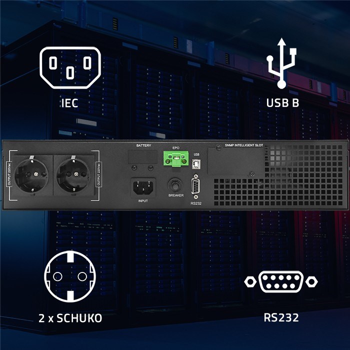 Neprekidno napajanje za rack QOLTEC 52285 (1kVA, 1000W, faktor snage 1.0, LCD, EPO, USB, On-line)-4