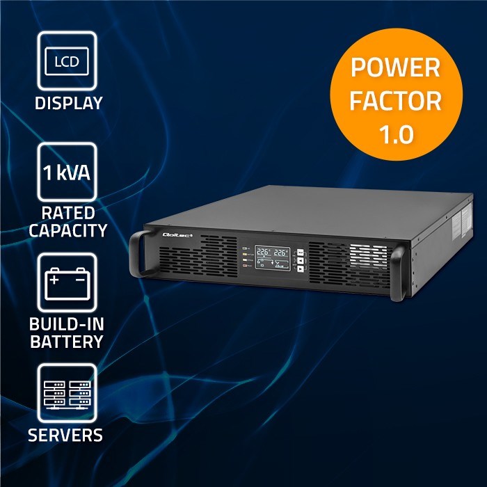 Neprekidno napajanje za rack QOLTEC 52285 (1kVA, 1000W, faktor snage 1.0, LCD, EPO, USB, On-line)-1