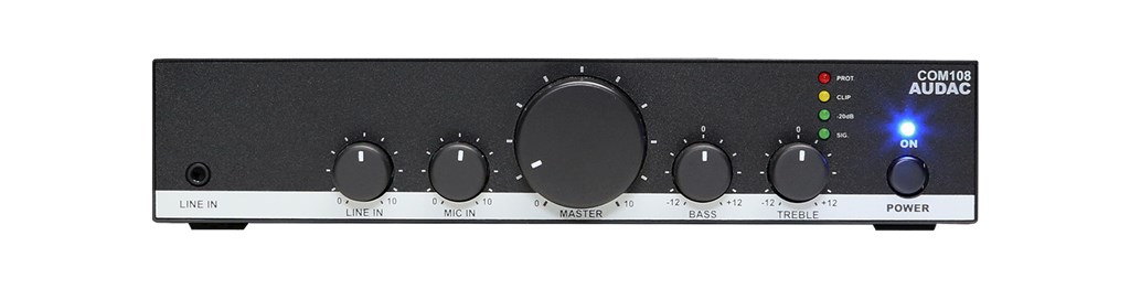 Audio pojačalo AUDAC COM108 (klasa D, vršna snaga po kanalu 80 W, frekvencijski raspon 20 - 20000 Hz, SNR 90 dB, crna boja)-0