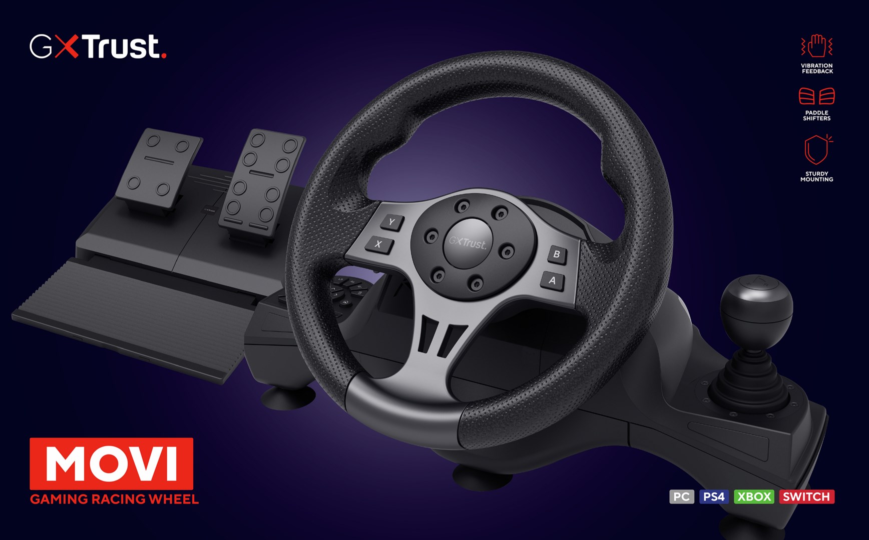 Volan TRUST GXT 289 Movi Black USB + Pedale za Nintendo Switch, PlayStation 4, Xbox One S, Xbox One X, Xbox Series S, Xbox Series X-7