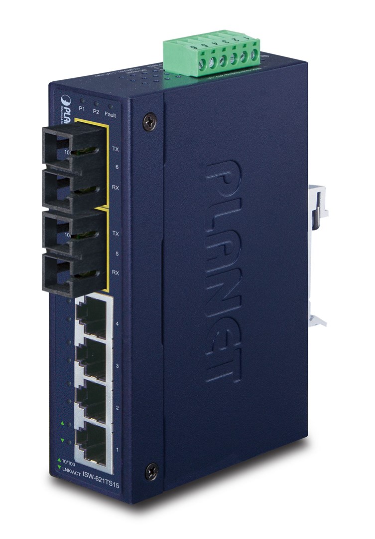 Industrijski mrežni switch PLANET ISW-621TS15 (4x 10/100TX, 2x 100FX SC SM)