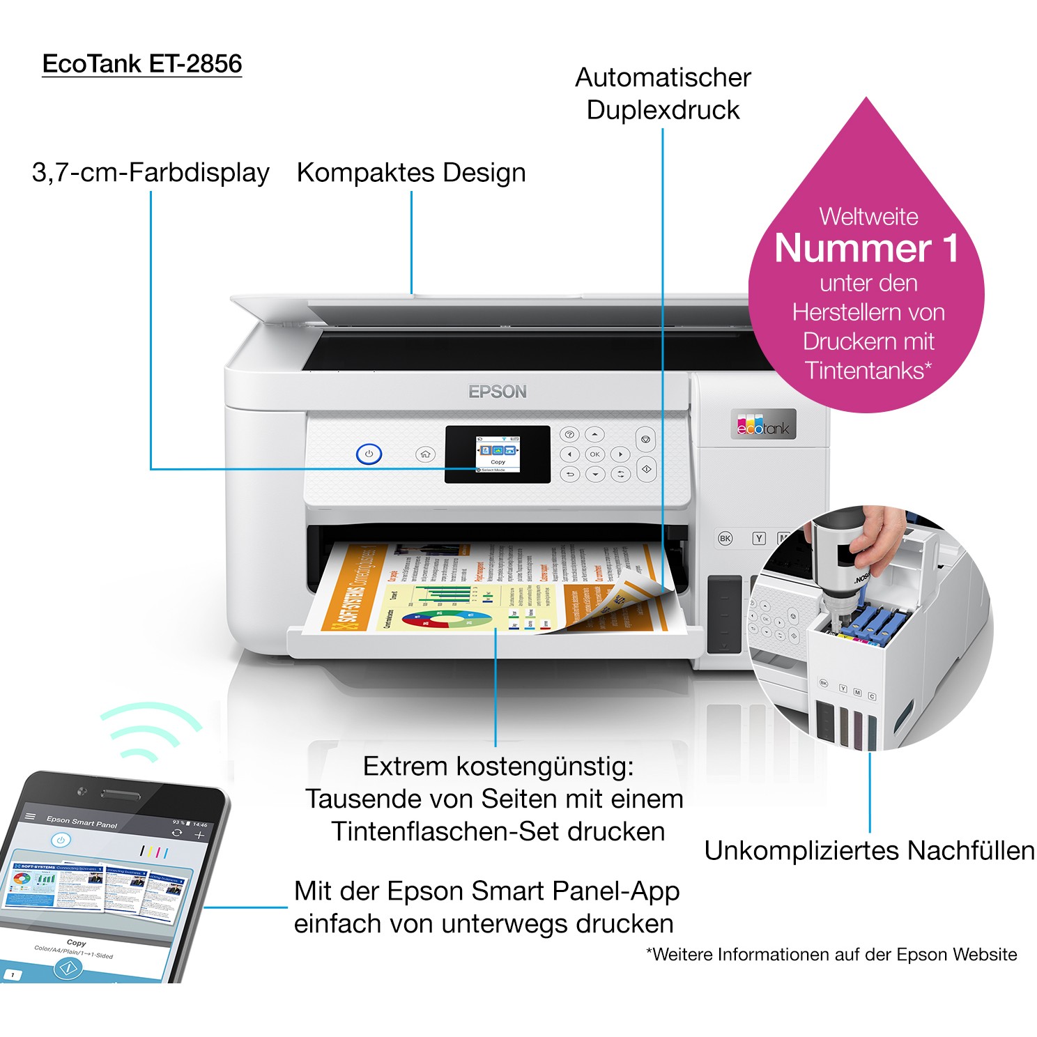 Inkjet pisač EPSON EcoTank ET-2856 A4 5760 x 1440 DPI 33 ppm Wi-Fi-11