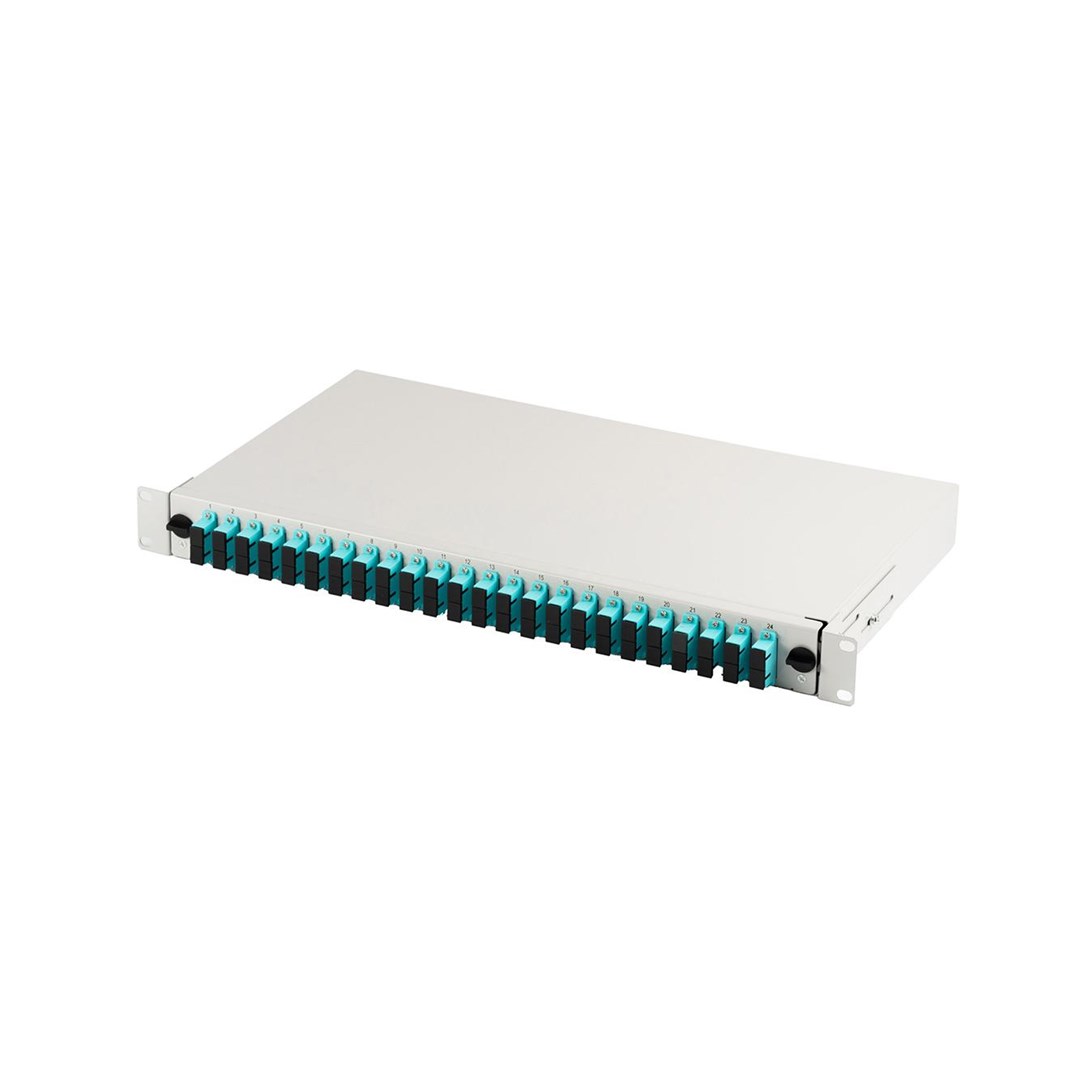 FO Patch Panel s 19'' 1U Dodatkom, ALANTEC, 24x SC dx, OM3, Adapteri, Izvlačiv, Siva