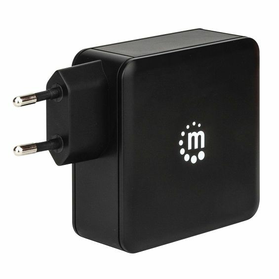 Zidni punjač MANHATTAN 60W (USB-C PD, USB-A) crna boja-2