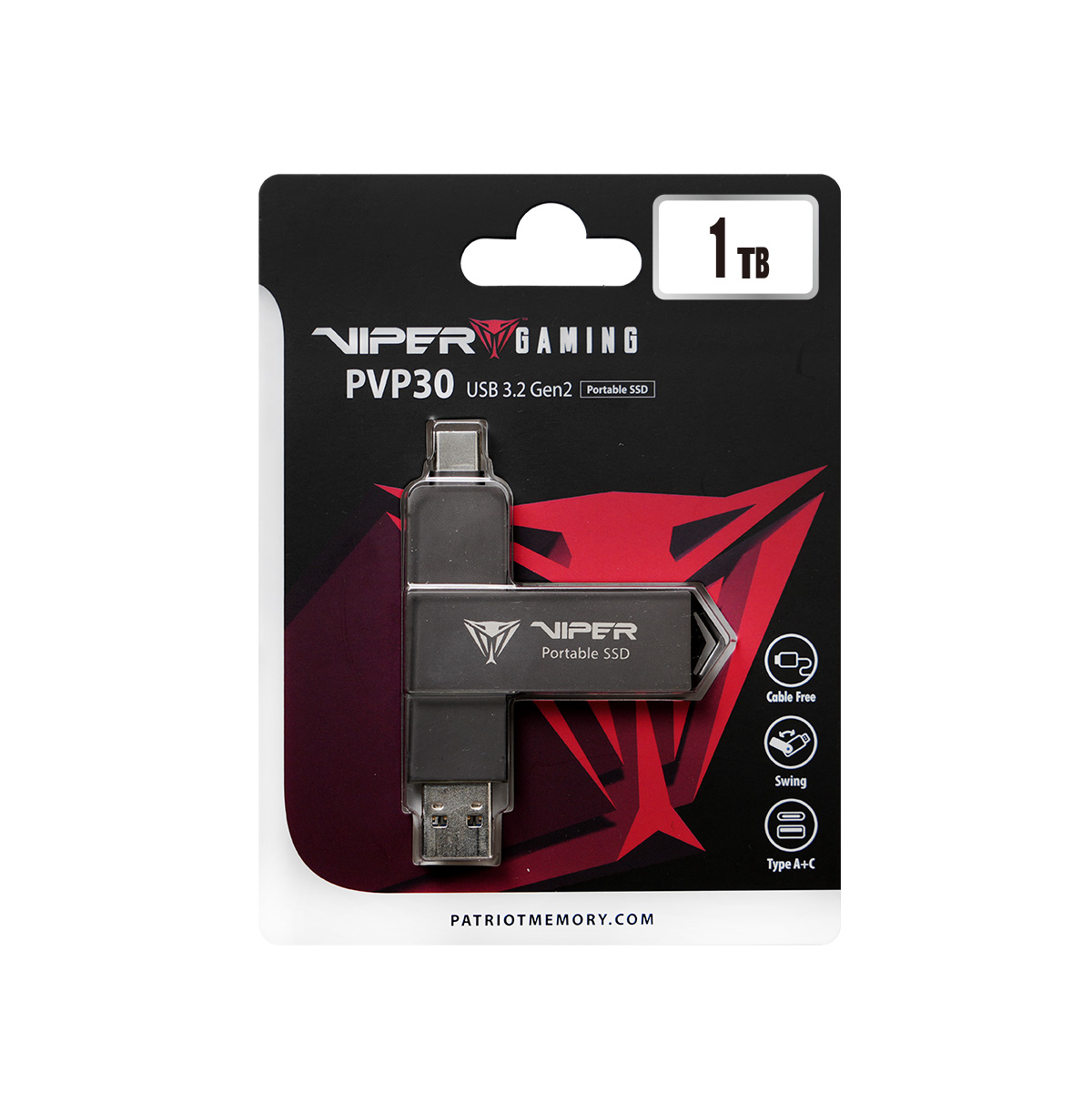 Dysk SSD Patriot PVP30 1TB 1000MB/s USB Duo A+C 3.2 Gen2 Alu-4
