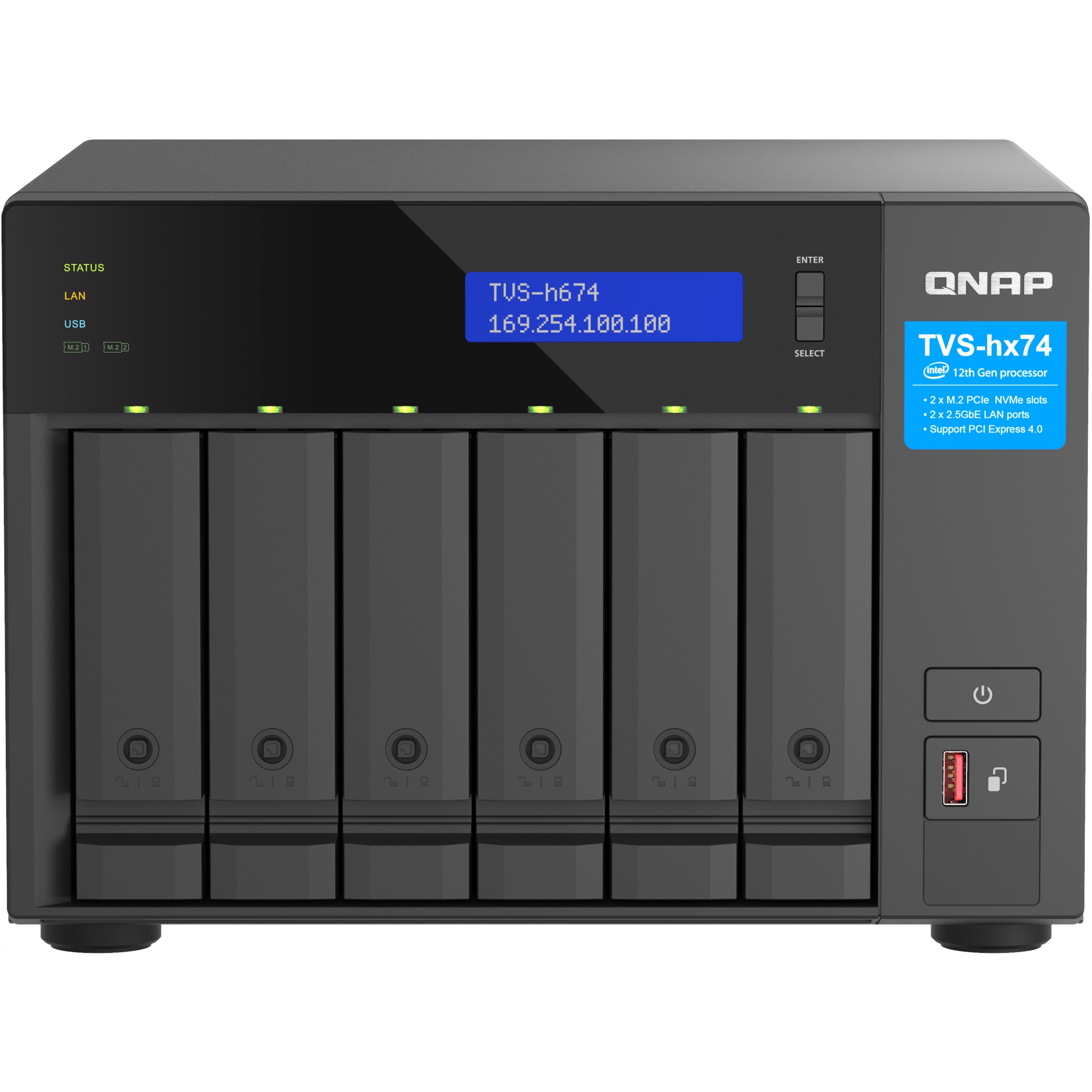 NAS QNAP TVS-H674 Tower Intel® Core™ i5 i5-12400 32 GB DDR4 QuTS hero Crna
