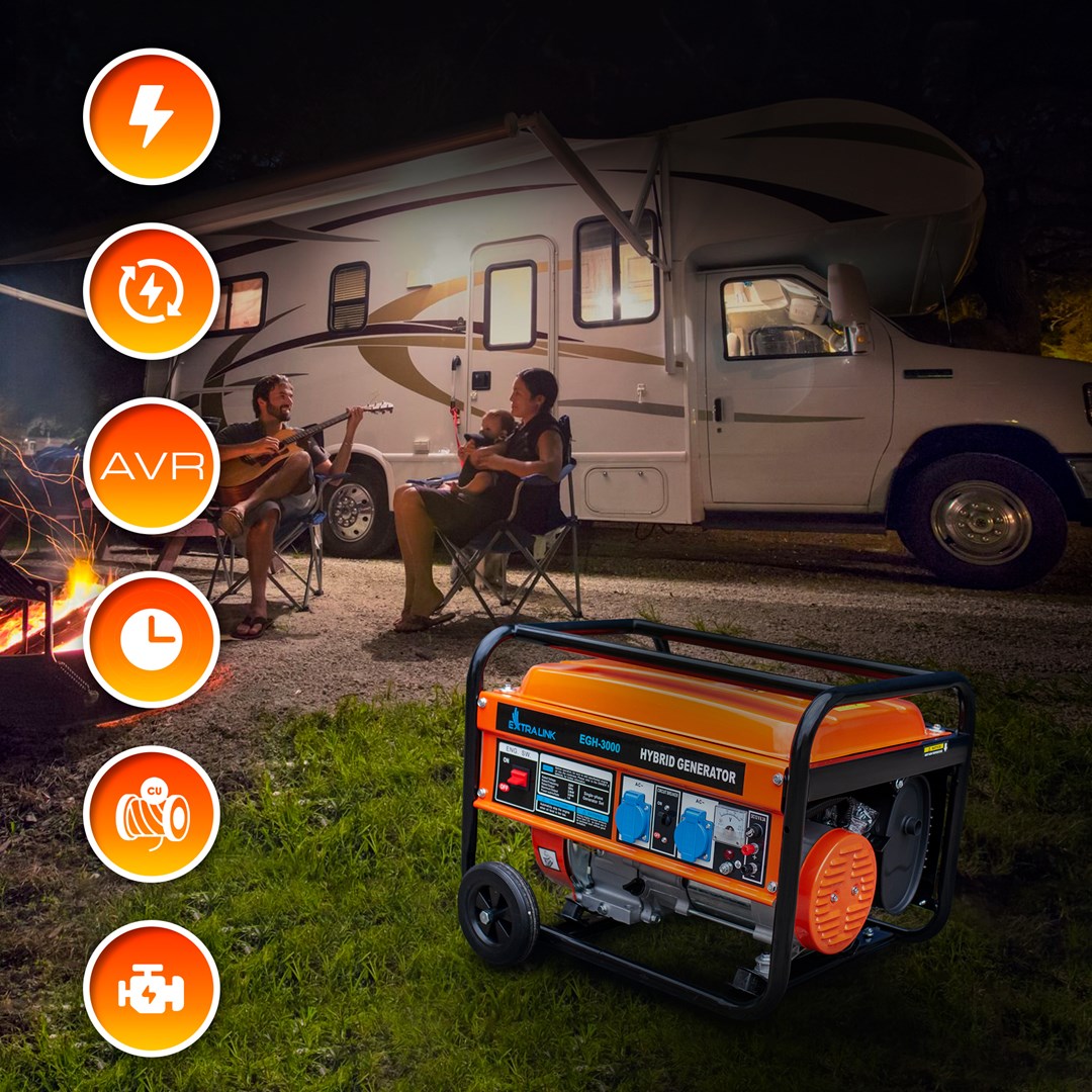 Generator Extralink EGH-3000 hybrid (Maksimalna snaga 3000 W, Kapacitet spremnika goriva 15 L, Prirodni plin/LPG/Benzin, Napon 220 V, Crna/Narančasta)-8