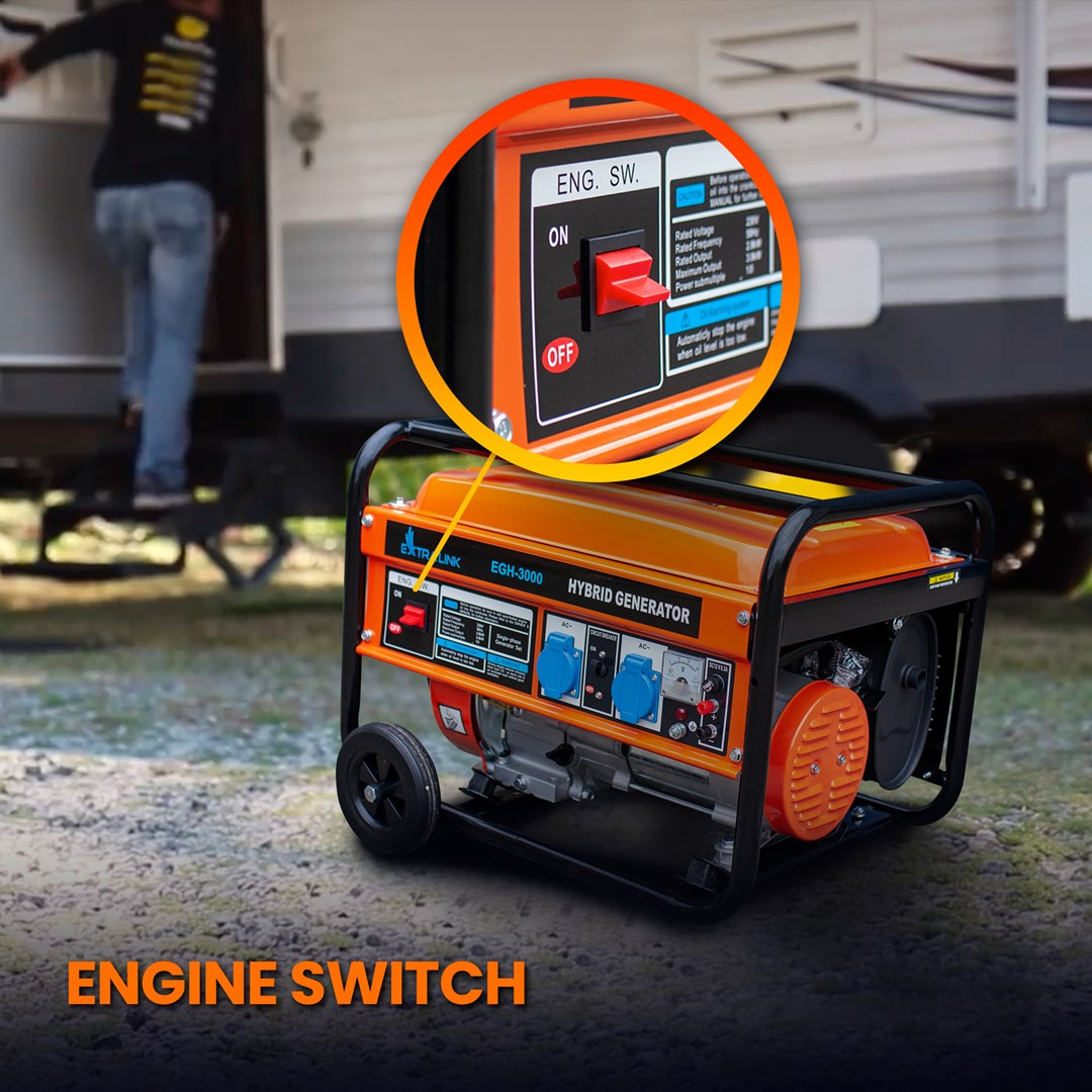 Generator Extralink EGH-3000 hybrid (Maksimalna snaga 3000 W, Kapacitet spremnika goriva 15 L, Prirodni plin/LPG/Benzin, Napon 220 V, Crna/Narančasta)-20