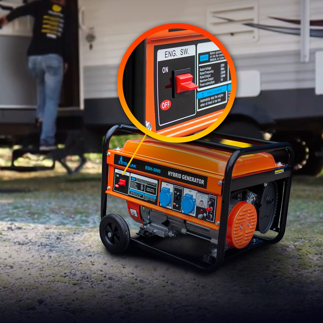 Generator Extralink EGH-3000 hybrid (Maksimalna snaga 3000 W, Kapacitet spremnika goriva 15 L, Prirodni plin/LPG/Benzin, Napon 220 V, Crna/Narančasta)-9
