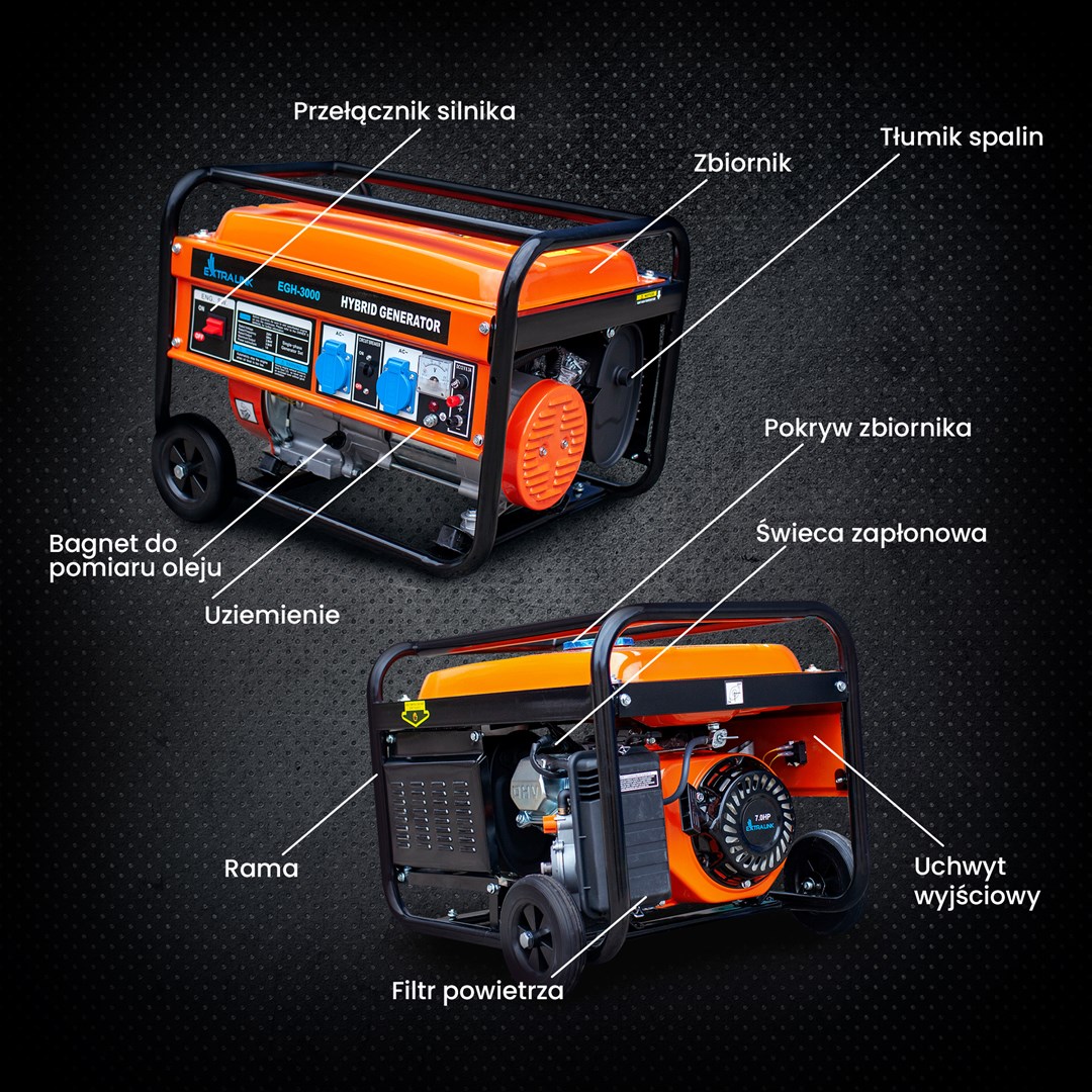 Generator Extralink EGH-3000 hybrid (Maksimalna snaga 3000 W, Kapacitet spremnika goriva 15 L, Prirodni plin/LPG/Benzin, Napon 220 V, Crna/Narančasta)-13