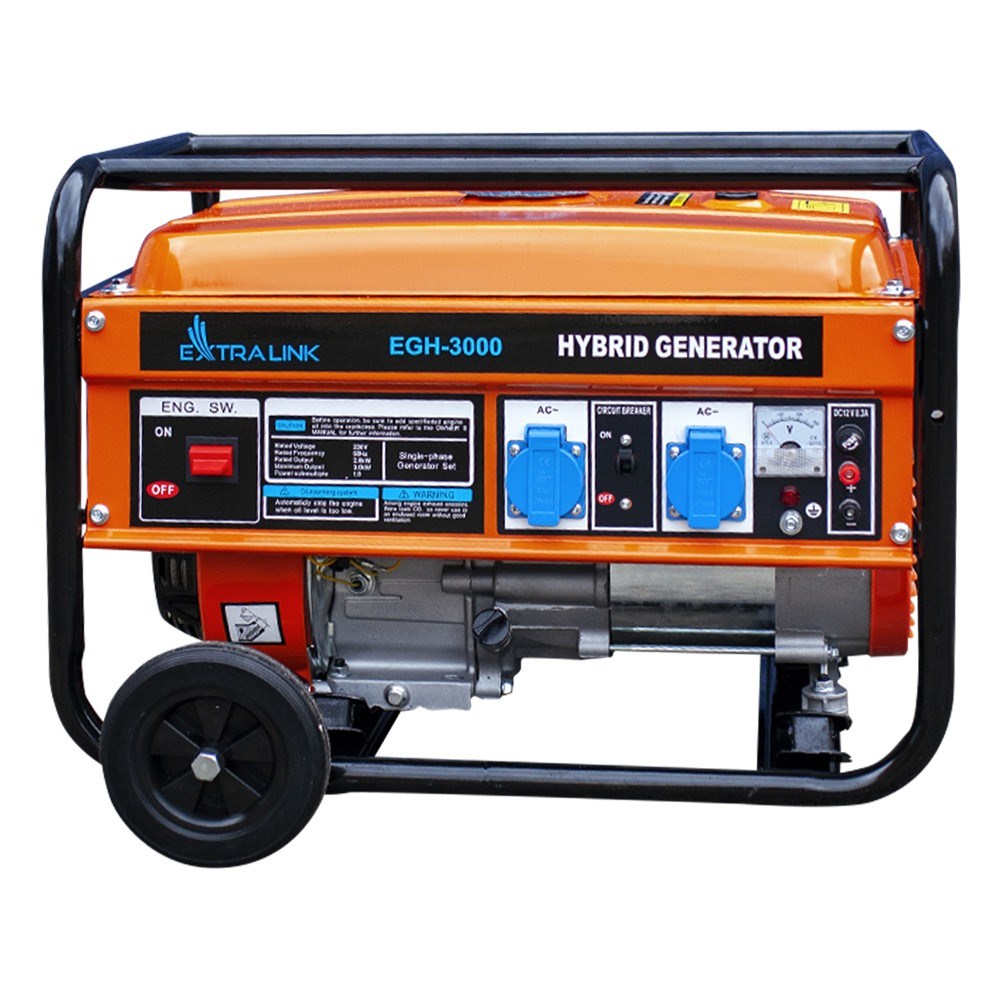 Generator Extralink EGH-3000 hybrid (Maksimalna snaga 3000 W, Kapacitet spremnika goriva 15 L, Prirodni plin/LPG/Benzin, Napon 220 V, Crna/Narančasta)-0