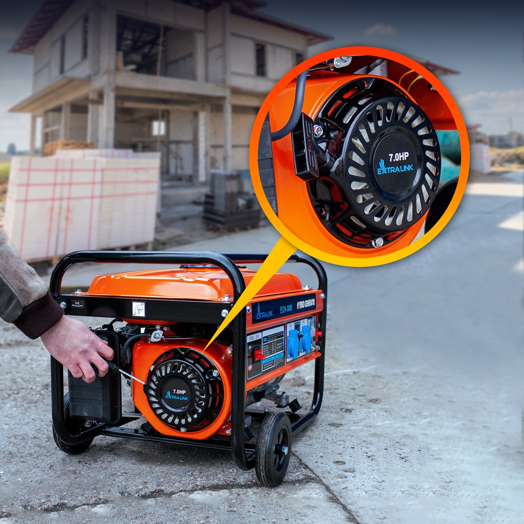 Generator Extralink EGH-3000 hybrid (Maksimalna snaga 3000 W, Kapacitet spremnika goriva 15 L, Prirodni plin/LPG/Benzin, Napon 220 V, Crna/Narančasta)-10