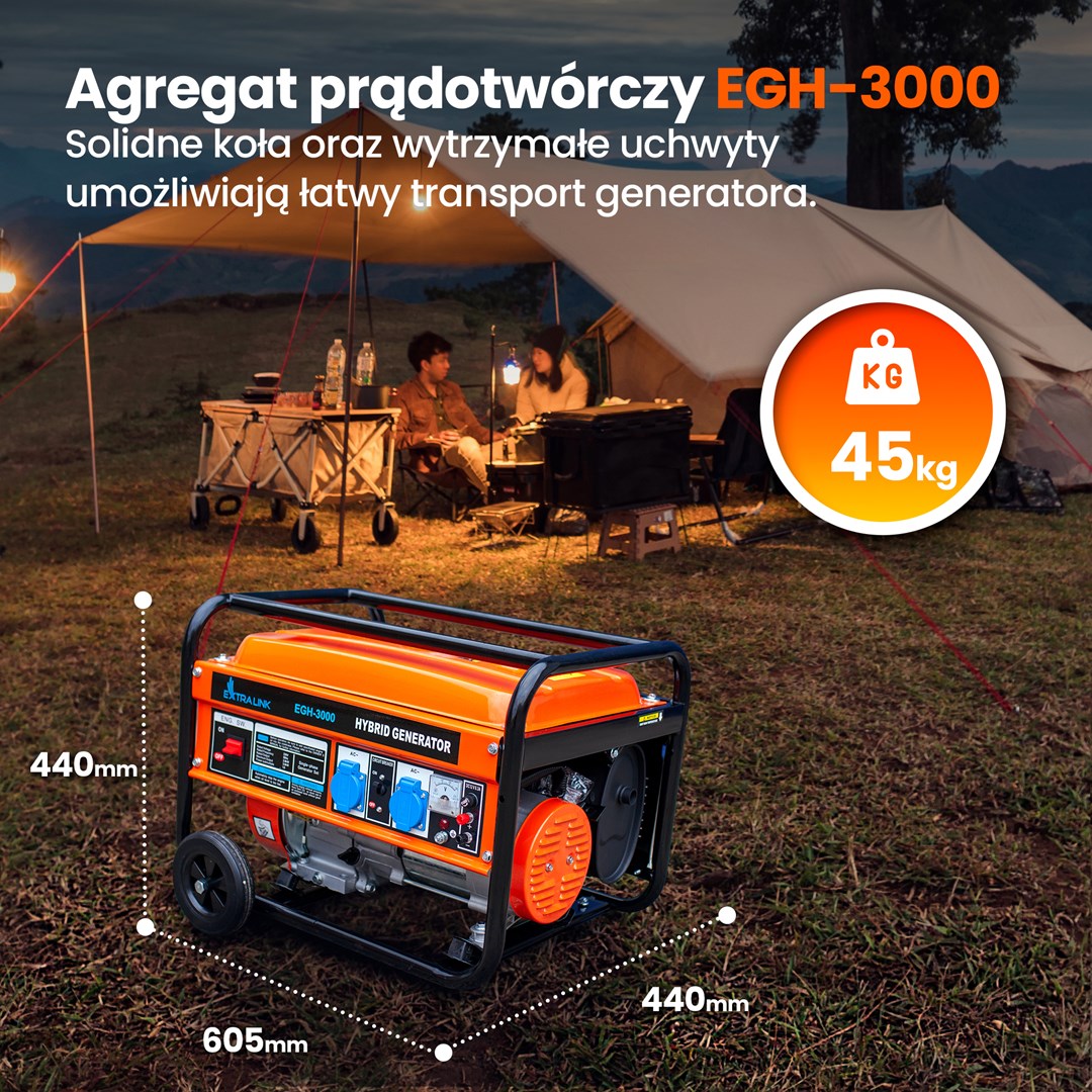 Generator Extralink EGH-3000 hybrid (Maksimalna snaga 3000 W, Kapacitet spremnika goriva 15 L, Prirodni plin/LPG/Benzin, Napon 220 V, Crna/Narančasta)-18