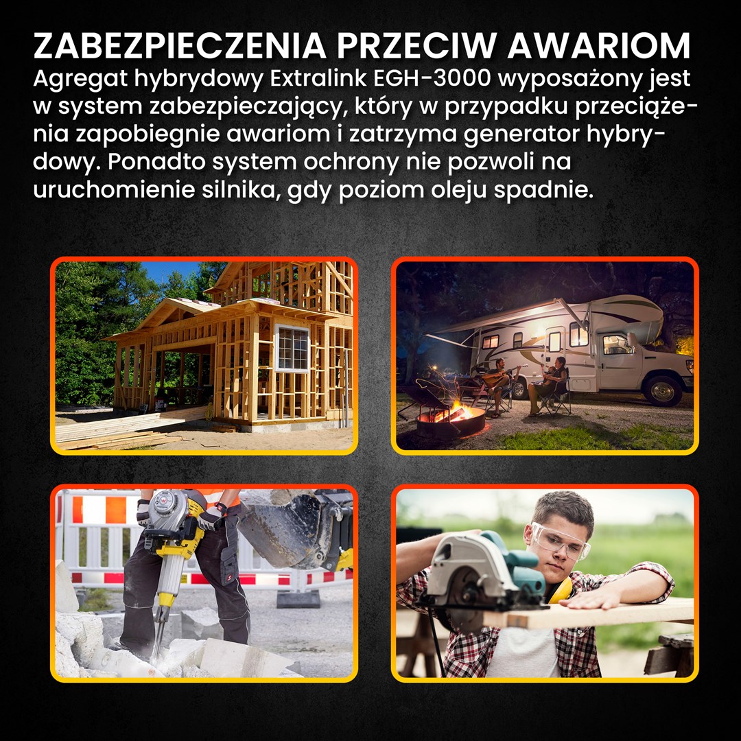 Generator Extralink EGH-3000 hybrid (Maksimalna snaga 3000 W, Kapacitet spremnika goriva 15 L, Prirodni plin/LPG/Benzin, Napon 220 V, Crna/Narančasta)-19