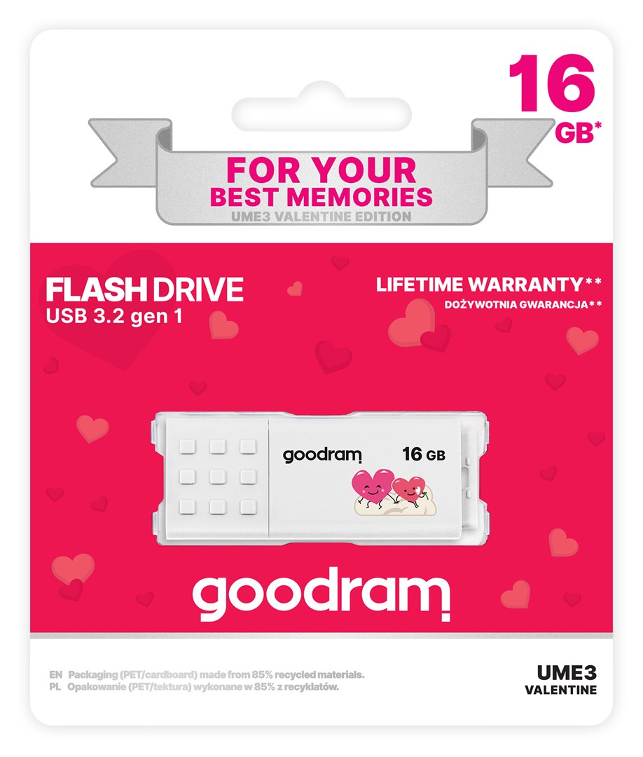 Pendrive GoodRam UME3-0160W0R11-V (16GB; USB 3.0; kolor biały) VALENTINE-4