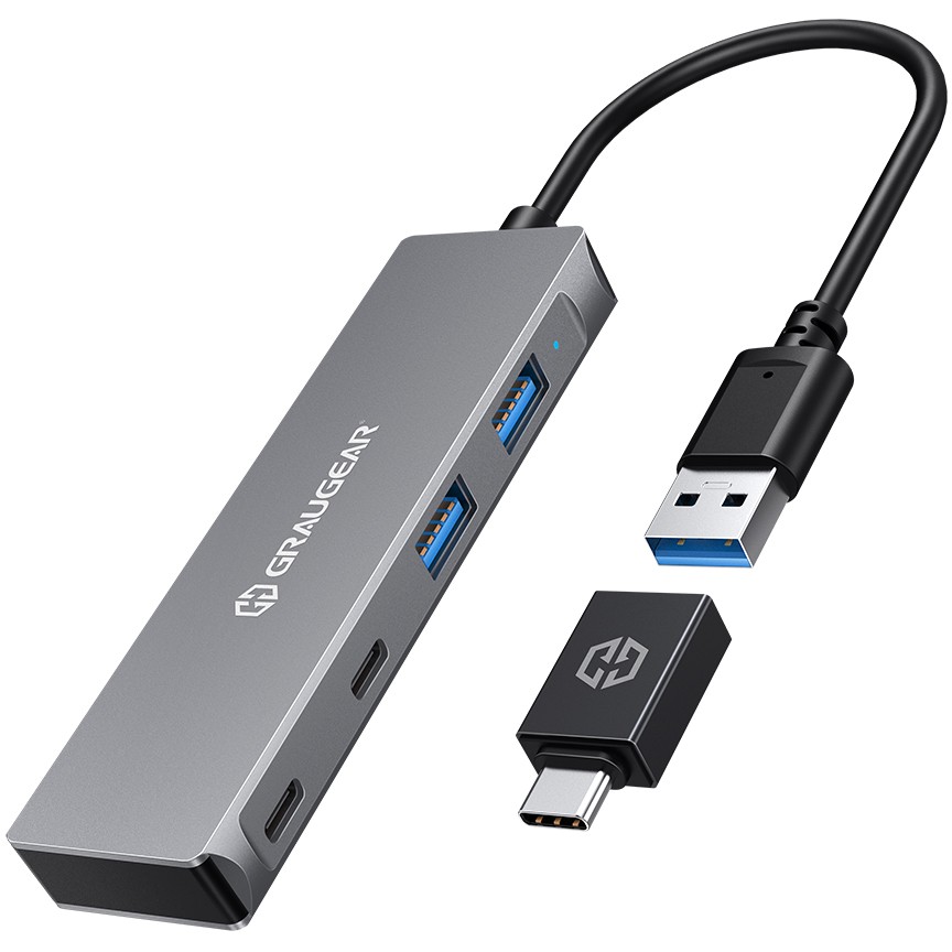USB Hub GRAUGEAR (4 porta, 2x usb-a, 2x usb-c, uključen usb-c adapter)-0