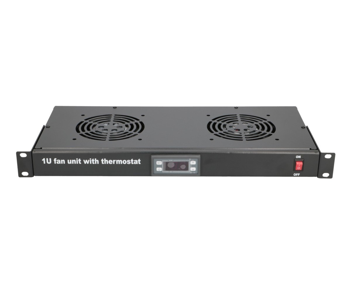Fan panel EXTRALINK, 19", 2 ventilatora, s termostatom (AC ulazna frekvencija 50 - 60 Hz, AC ulazni napon 240 V, crna boja, metalno kućište)-4
