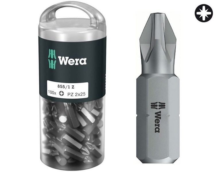 Set bitova WERA 855/1 Z DIY 100 SiS (100 kom, PZ 2 x 25 mm, 1/4")-1