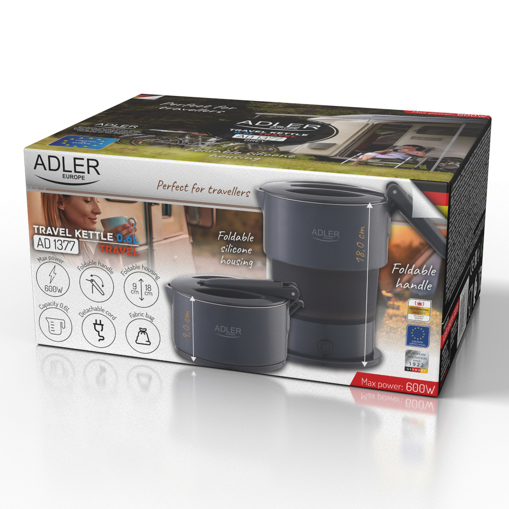 Putno kuhalo za vodu ADLER AD 1377 (600 W, 0.6 L, siva)-4