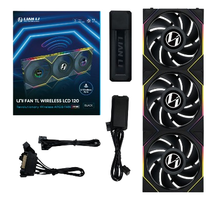 Ventilatori Lian Li UNI FAN TL (ARGB, PWM, LCD, bežični, 3 komada s kontrolerom, 120 mm, crni)-0