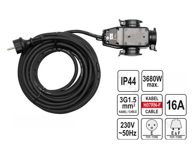 Produžni kabel na motalici YATO YT-81162, 20m, 3 utičnice, IP44-1