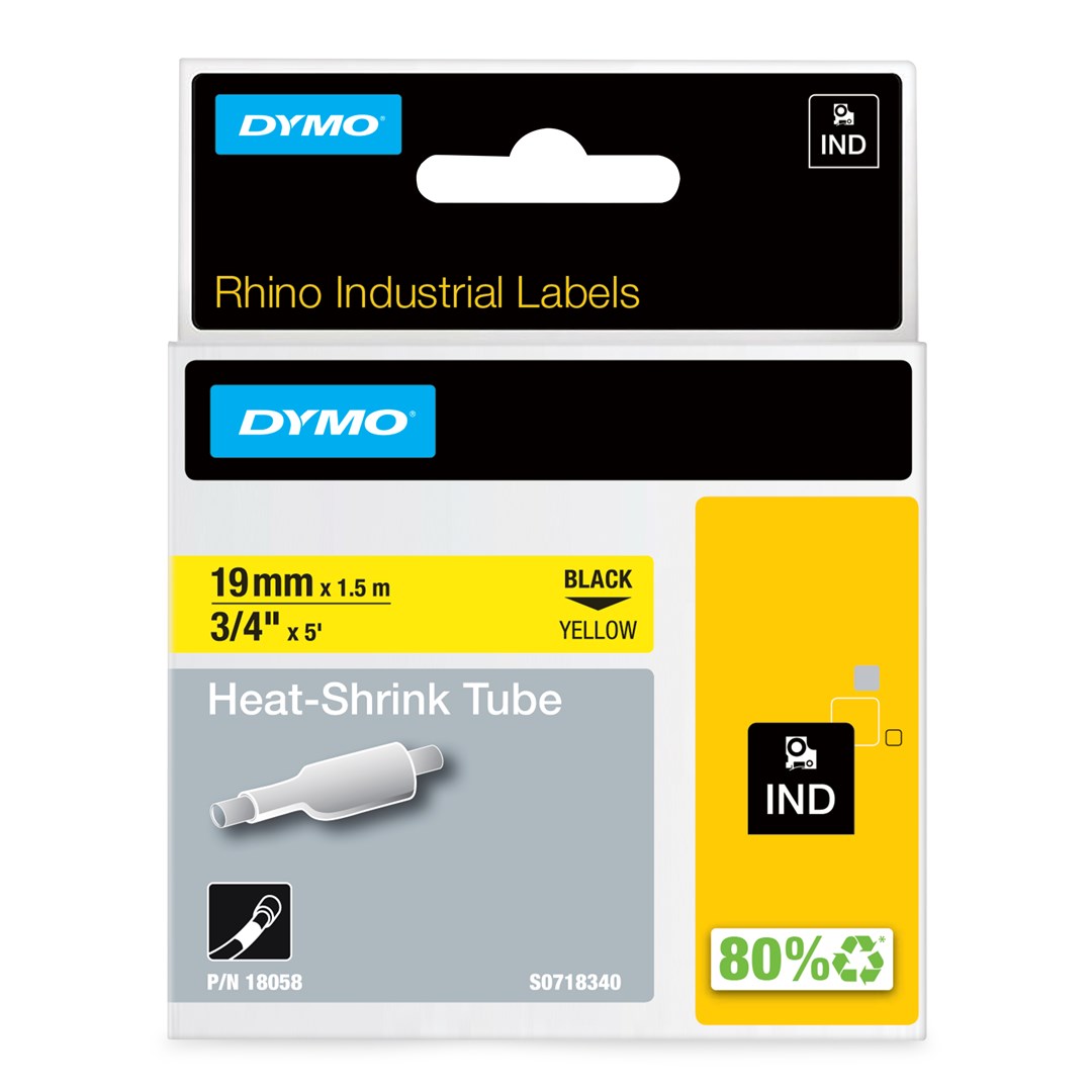 Termoskupljajuća traka DYMO IND Heat-Shrink Tube (19mm x 1,5m, crni ispis na žutoj podlozi)-1