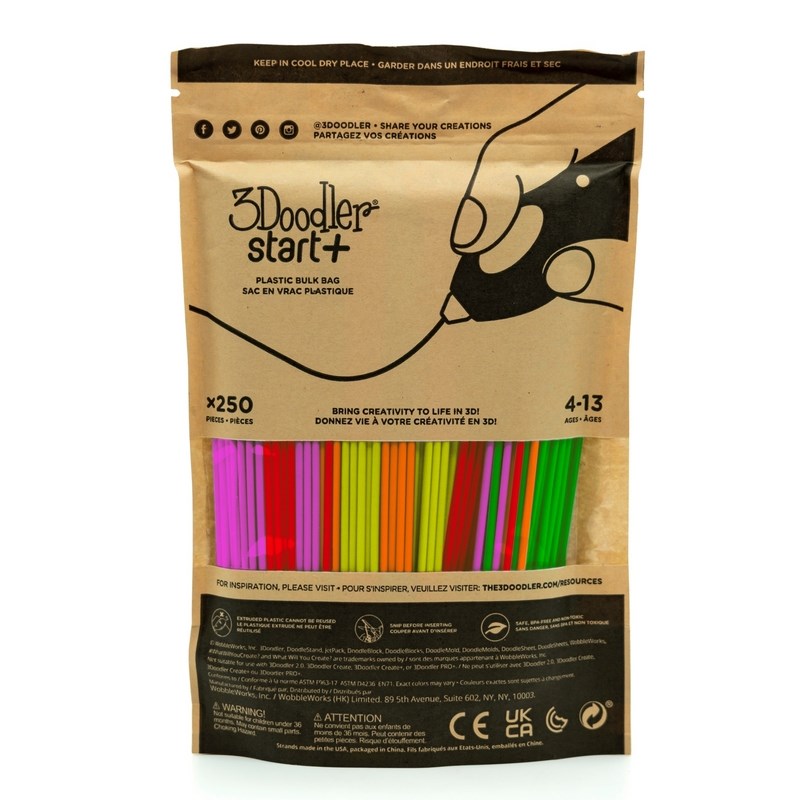 Filament 3DOODLER Start+ 250 neonrot neonorange neongruen neongelb neonpink (kompostabilna plastika, fluorescentne boje, 1 g)-1