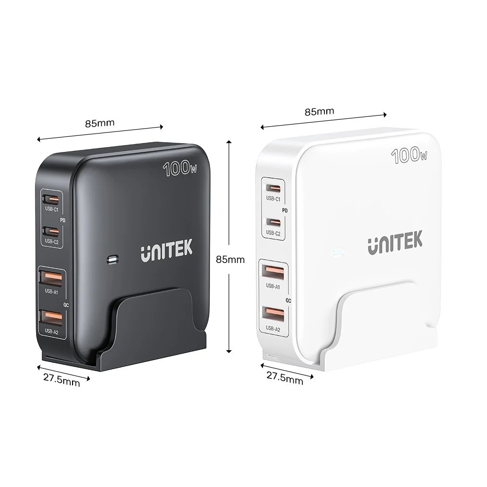 Stolni GaN punjač UNITEK P1229ABK01-EU (100W, 2x USB-C, 2x USB-A)-3