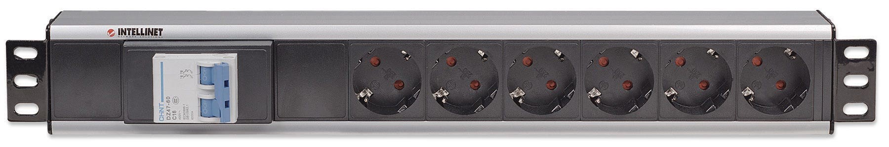 Intellinet 19" 1.5U Rackmount 6-Way Po (6 AC izlaza, Tip F, duljina kabela 1.8 m, ulazni napon 250 V, maksimalna struja 16 A)-1