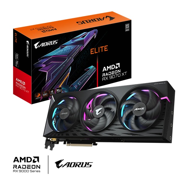 Gigabyte Aorus Radeon RX 9070 XT Elite 16g Graphics Card, 16GB GDDR6, PCI-E 5.0-8