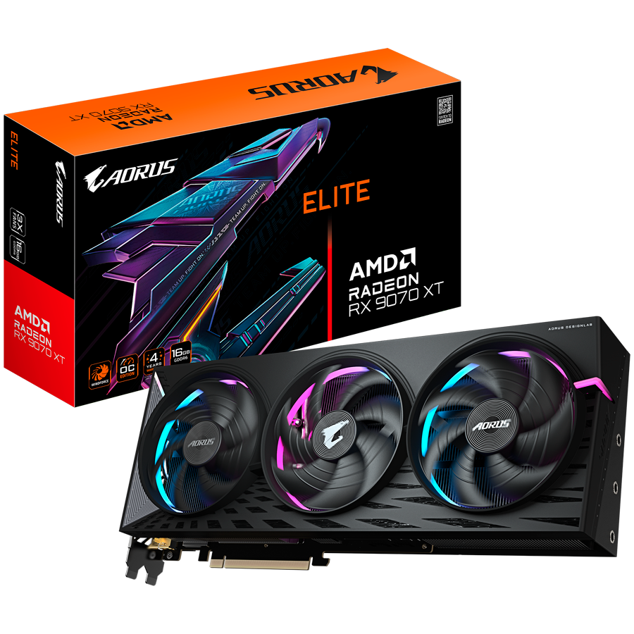 Gigabyte Aorus Radeon RX 9070 XT Elite 16g Graphics Card, 16GB GDDR6, PCI-E 5.0-9