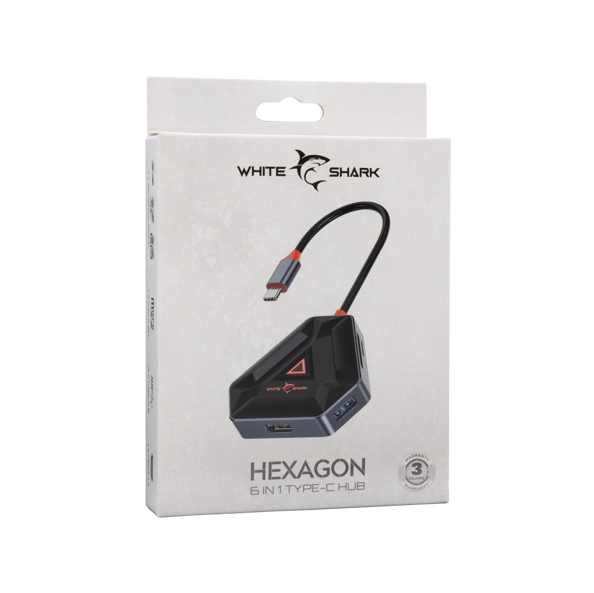 USB hub WHITE SHARK HEXAGON, USB-C, 6 u 1-2