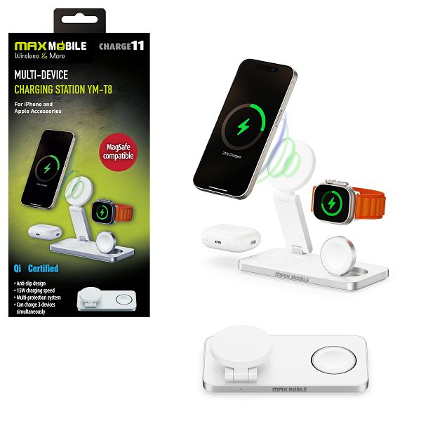 MAXMOBILE BEŽIČNI PUNJAČ YM-T8 PD MagSafe, SET 3U1 bijeli-0