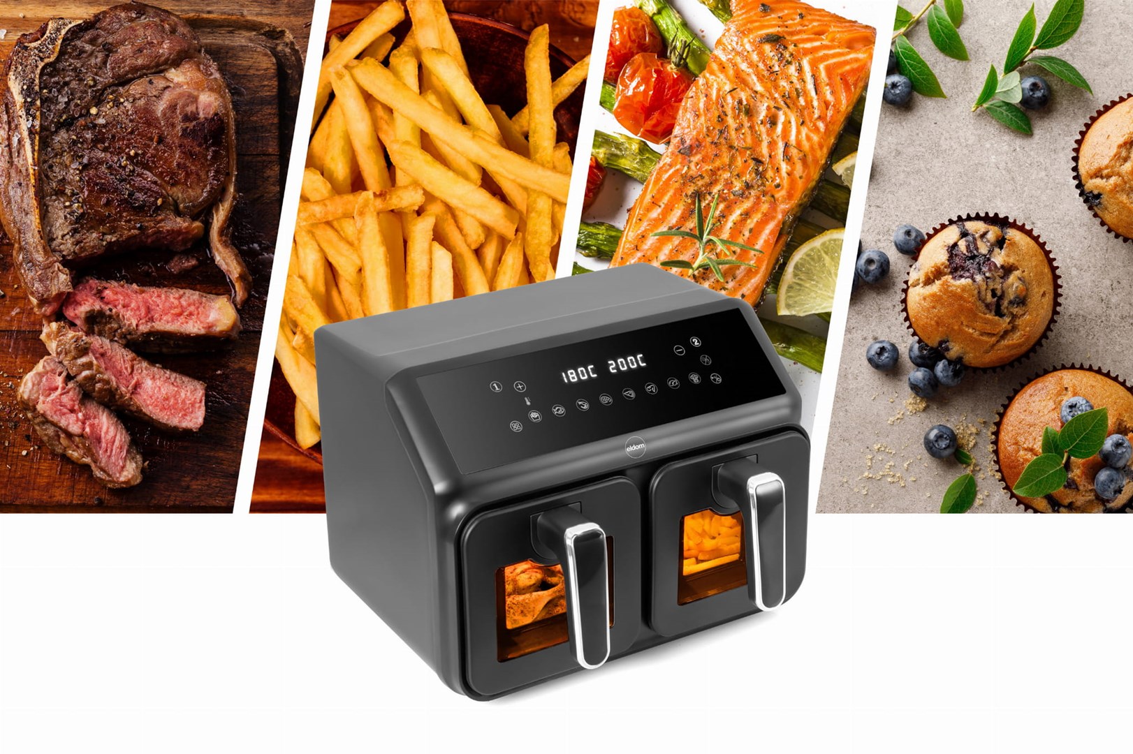 Friteza Eldom, dvostruka bez masnoće, 2200 W, kapacitet 8 l, LED zaslon-4