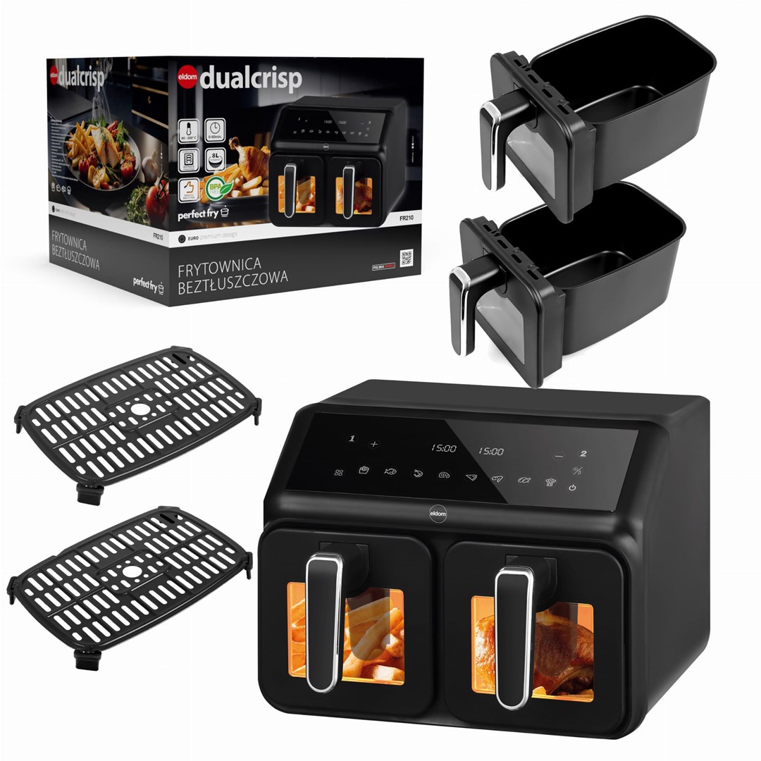 Friteza Eldom, dvostruka bez masnoće, 2200 W, kapacitet 8 l, LED zaslon-7