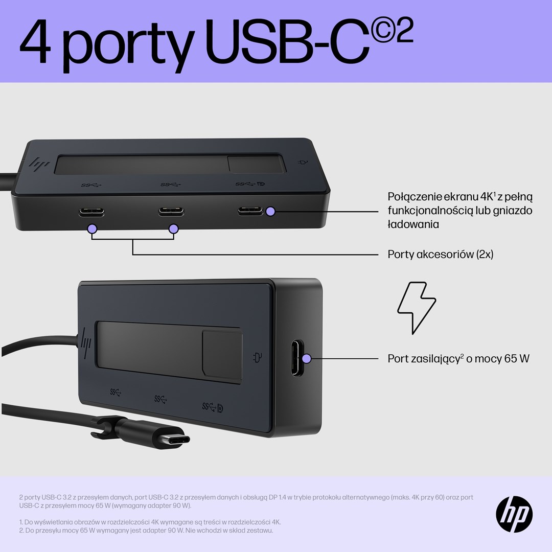 Hub HP 4K USB-C Multiport Hub (4K Ultra HD, 10000 Mbit/s, 2 USB 3.2 Gen 2 Type-C, 4 porta)-7