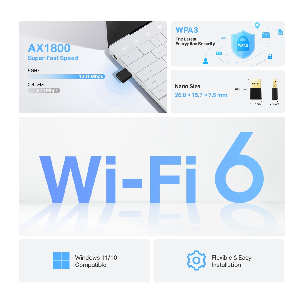 Mrežni adapter TP-LINK Archer TX20U Nano (AX1800, Wi-Fi 6, USB 2.0, Dual Band, crna boja)-2