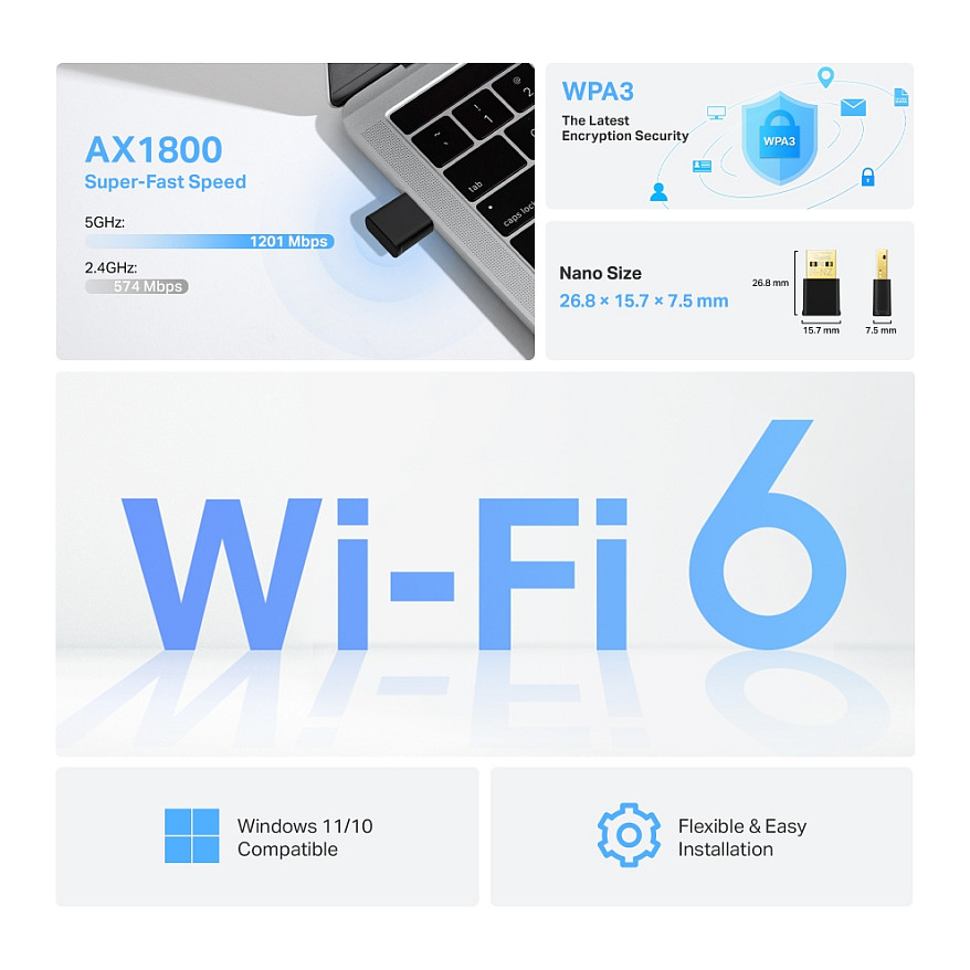 Mrežni adapter TP-LINK Archer TX20U Nano (AX1800, Wi-Fi 6, USB 2.0, Dual Band, crna boja)-8