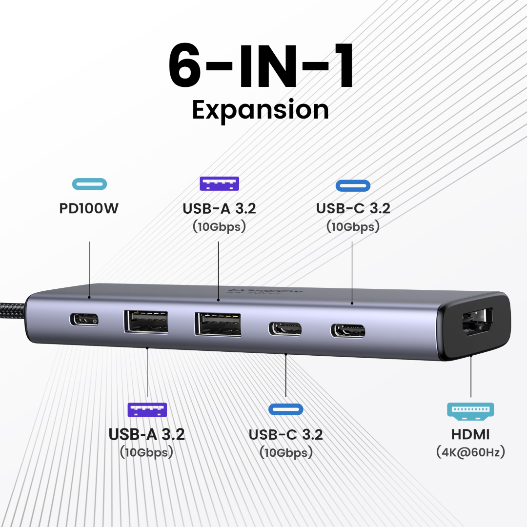 USB hub UGREEN 6u1, 100W PD USB-C Input-1