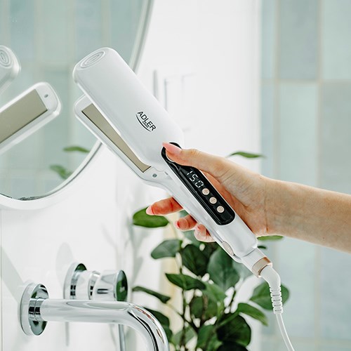 Pegla za kosu ADLER 2325 (bijela, keramičke široke ploče 4,1 × 10,6 cm, LCD zaslon, 7 temperatura 150–210 °C, hladni vrh, rotirajući kabel, 120 W)-6