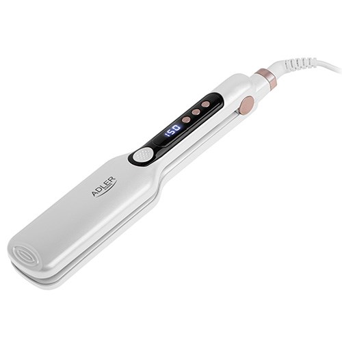 Pegla za kosu ADLER 2325 (bijela, keramičke široke ploče 4,1 × 10,6 cm, LCD zaslon, 7 temperatura 150–210 °C, hladni vrh, rotirajući kabel, 120 W)-1
