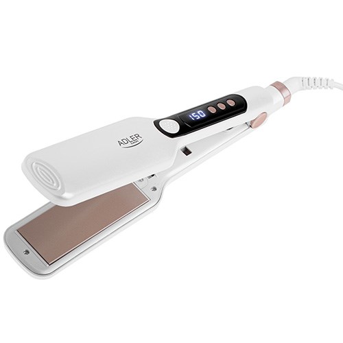 Pegla za kosu ADLER 2325 (bijela, keramičke široke ploče 4,1 × 10,6 cm, LCD zaslon, 7 temperatura 150–210 °C, hladni vrh, rotirajući kabel, 120 W)-0