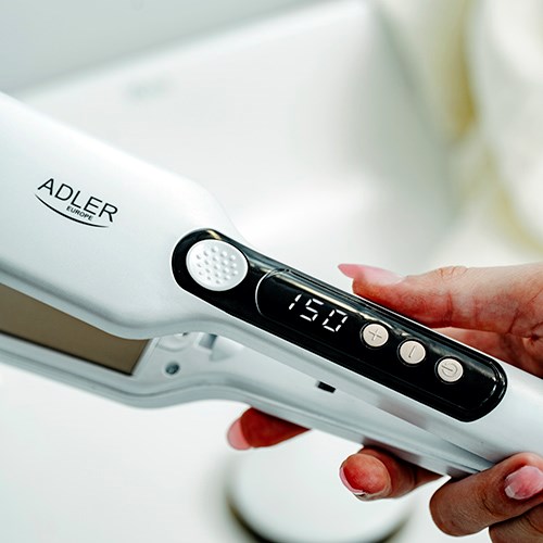 Pegla za kosu ADLER 2325 (bijela, keramičke široke ploče 4,1 × 10,6 cm, LCD zaslon, 7 temperatura 150–210 °C, hladni vrh, rotirajući kabel, 120 W)-8
