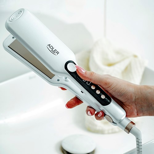 Pegla za kosu ADLER 2325 (bijela, keramičke široke ploče 4,1 × 10,6 cm, LCD zaslon, 7 temperatura 150–210 °C, hladni vrh, rotirajući kabel, 120 W)-7