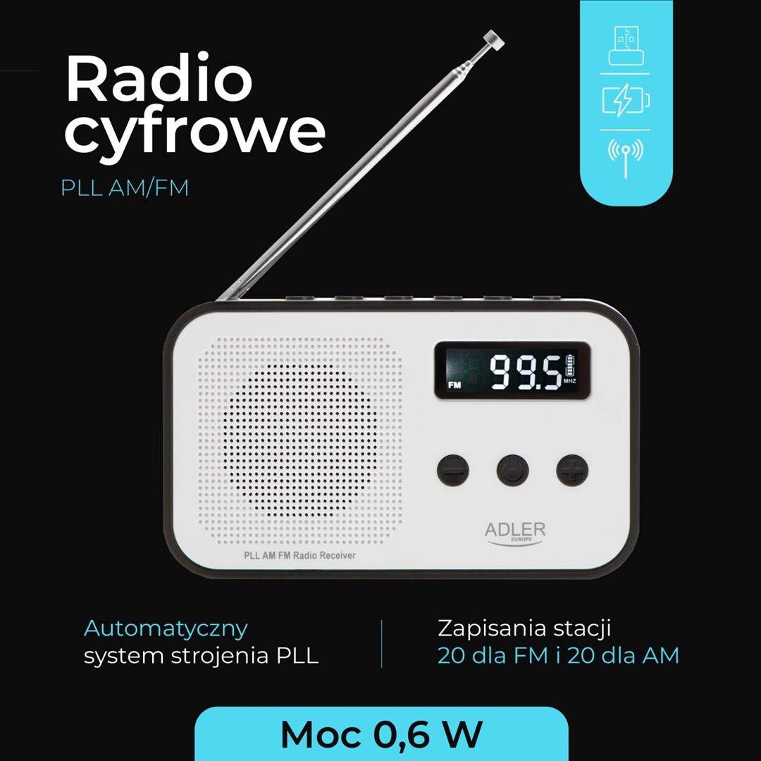 Prijenosni radio ADLER AD 1907 (digitalni) crno-bijeli-8